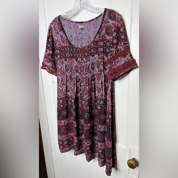 Ecote Urban Outfitters Amethyst Pintuck Frock Tunic Dress Purple Crochet Sz L - Picture 5 of 9